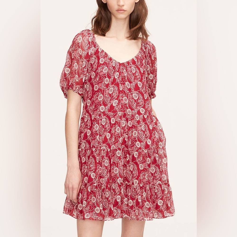 Rebecca Taylor Monarch Fleur Tiered‎ Mini Dress Crimson